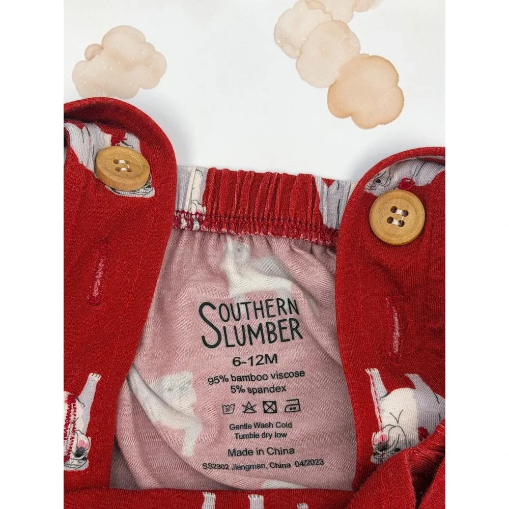 Southern Slumber Bulldog Bamboo Viscose Bubble Romper Red 6-12M